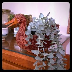 Vintage Duck Wicker Planter Basket